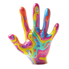 Poster - A 3D rendered image depicts a stylized hand with a vibrant abstract paint design featuring swirling colors.