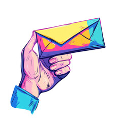 Poster - A stylized illustration depicts a hand gently holding a brightly colored envelope suggesting communication or message delivery.