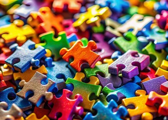 Wall Mural - Close-up of Interlocking Puzzle Pieces, Colorful Jigsaw Puzzle Detail, Abstract Background Texture