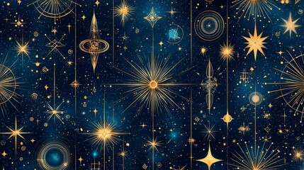 A captivating illustration of stars and celestial patterns against a deep blue backdrop, evoking a sense of wonder and exploration in the cosmos.