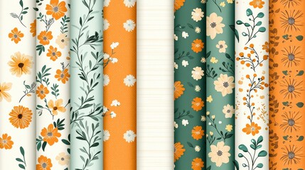 Poster - A collection of beautiful floral patterns in earthy tones, perfect for backgrounds, crafts, or home decor projects.