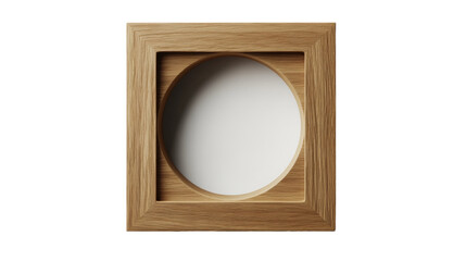 Fototapete - A simple wooden frame with an oval cutout in the center provides a blank space for a picture or image.