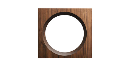 Fototapete - A minimalist square wooden frame features a precisely cut circular opening in its center showcasing a simple yet elegant design.