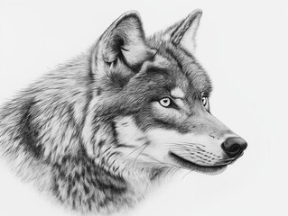 Gray Wolf (Canis lupus) - A detailed hand-drawn illustration of a Gray Wolf, with its thick gray fur, sharp eyes, and powerful stance, isolated on a clean white background