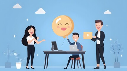 Aufkleber - Diverse team of coworkers celebrating happiness and satisfaction in their modern collaborative office space  The positive upbeat atmosphere captures the joy and camaraderie of the group