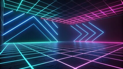 Poster - Retro Neon Glowing Lines Digital Art 80s 90s pink 