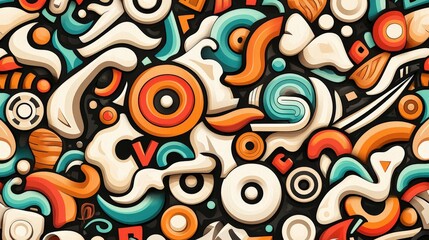 Poster - A vibrant abstract composition featuring a blend of colorful shapes and patterns, ideal for digital design projects and creative endeavors.
