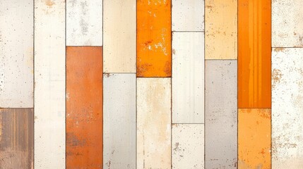Poster - A vibrant assortment of textured wooden panels in various shades of orange, white, and gray, perfect for backgrounds and design elements.