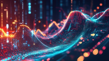 Poster - A bold futuristic artwork with illuminated data flows and bright ambient lights, creating a sense of energizing creativity