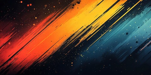 Poster - Vibrant abstract art with dynamic strokes of orange, yellow, and blue on a dark background creates a captivating visual experience
