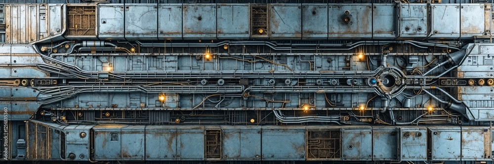 Spaceship Radiator Texture Detailed metallic spaceship surface with intricate piping and warm ...