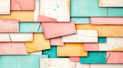 Poster - Colorful abstract background with a patchwork of textured rectangles in various pastel hues. Perfect for creative projects and modern designs.