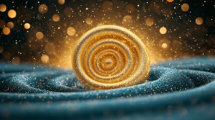 Spiral shaped object centered on a soft blue blanket surface