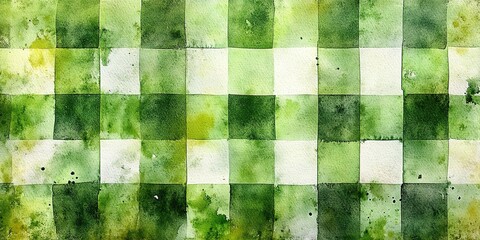 Poster - Artistic green watercolor pattern featuring varying shades of green squares with a textured appearance