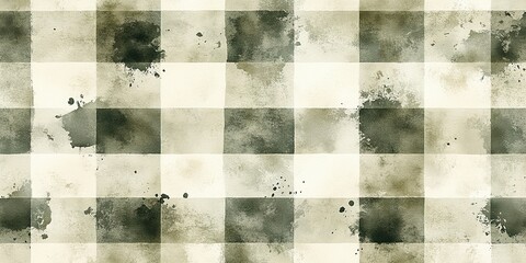 Poster - Checkered pattern with watercolor texture in shades of gray and cream on a canvas background
