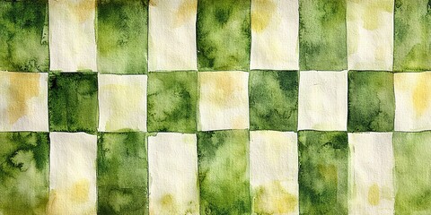 Poster - Colorful green checkered watercolor pattern on textured paper suitable for backgrounds and designs