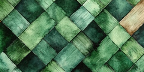 Poster - watercolor weaving pattern in various shades of green showcases intricate artistry