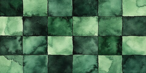 Poster - Watercolor green checkered pattern showcasing rich hues and textures for artistic inspiration and designs