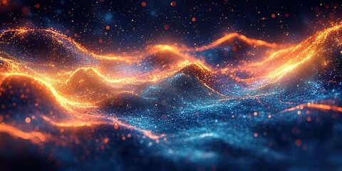 Fototapete - Colorful waves of light swirl together in a mesmerizing display of energy and movement within a dark backdrop