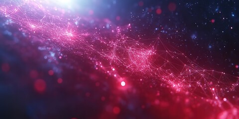 Poster - Abstract digital landscape showcasing vibrant pink and blue cosmic network with glowing particles
