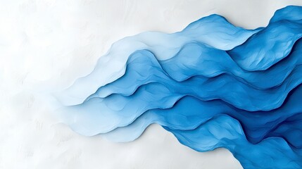 Wall Mural - Abstract blue painting on a white wall featuring dynamic shapes and textures for modern decor