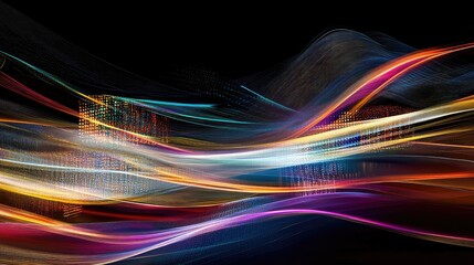 Poster - A visually striking futuristic design with colorful streams of data and ambient lighting, highlighting technological energy