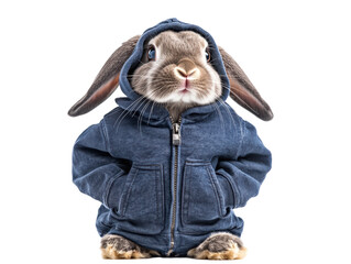 isolated rabbit wearing a hoodie