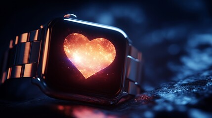 Poster - A close up of a smartwatch displaying a heart shape on its screen with glowing pixels