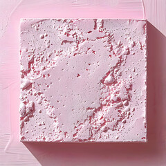 Poster - Pink Textured Square Block Sits on a Pink Background Creating a Minimalist Scene