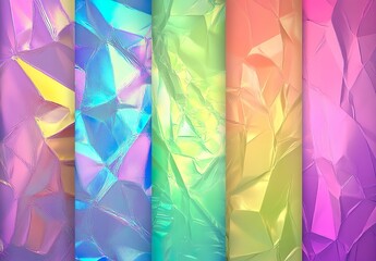 Poster - Set of seamless unicorn holographic light crystal pattern