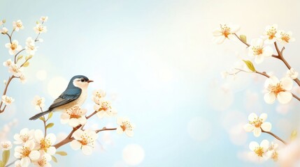 Naklejka na meble Charming Bluebird on Cherry Blossom Branch with Soft Spring Background