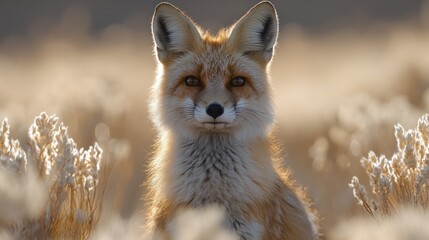Wall Mural - fox portrait at golden hour, in a beautiful natural setting with golden field
