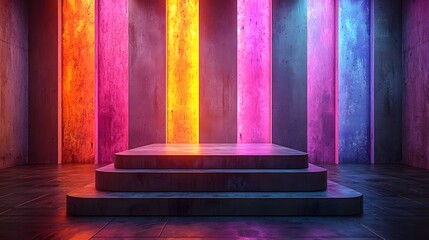 Poster - minimalist concrete podium in vibrant glowing digital environment for product display