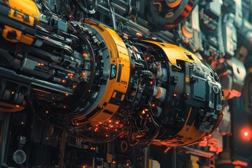 Poster - Brightly colored futuristic machinery in an advanced technology environment