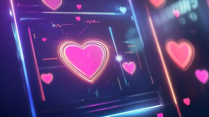 Poster - Abstract depiction of digital love with heart icons and neon light effects