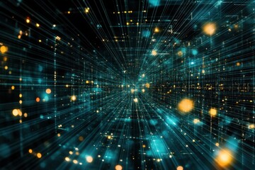 Fototapete - Vibrant abstract pattern with glowing elements and motion effect in a digital space
