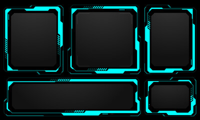 Poster - HUD frames blue user interface elements set design modern technology futuristic control panel screen digital hologram window gaming menu touching cyber monitor set black background vector