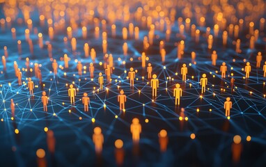 Fototapete - 3D rendering of digital graphic user icons connected by lines on a dotted world map globe, representing personal data and people connection concept on abstract dark blue background