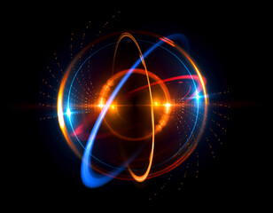Wall Mural - Physical graphic concept of atomic structure. Light ring. Colorful electron particle. .Speed of light. Particle acceleration. Energy particle physics..Energy ball. Science technology. Bright sphere.