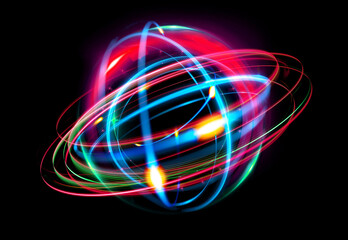 Wall Mural - physical graphic concept of atomic structure. light ring. colorful electron particle. .speed of ligh