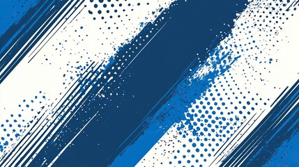 Poster - Blue and white background with diagonal lines and halftone dots, a vector seamless pattern. Modern sports design template for football, basketball, or baseball. 