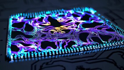 Poster - Discover the artistic representation of a microchip illuminated with colorful patterns and intricate designs in a tech-inspired setting