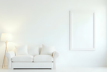 Three Square Picture Frames on White Wall in Minimalist Living Room