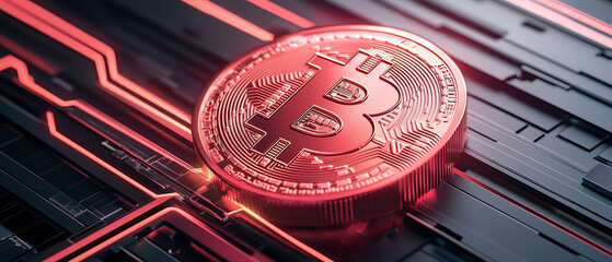 Poster - Digital currency symbol glowing on tech pathway, representing innovation and finance