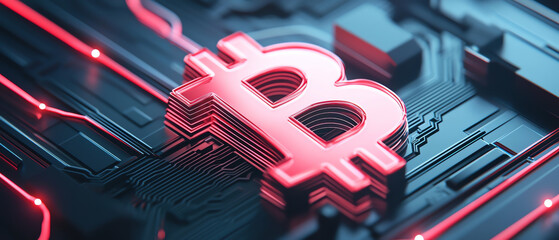 Poster - Digital currency symbol glowing on tech pathway, representing innovation and finance
