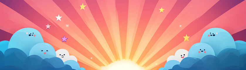 Poster - Bright and cheerful abstract background with clouds and stars