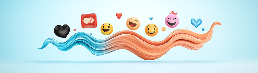 Poster - Colorful wave with emojis, hearts, and playful expressions