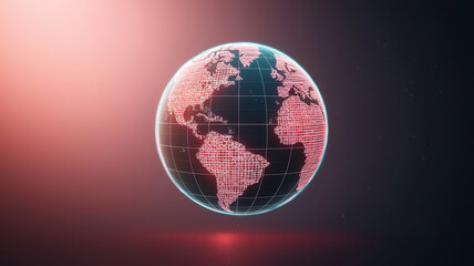 Poster - futuristic globe with smart grids and red mesh design, glowing softly