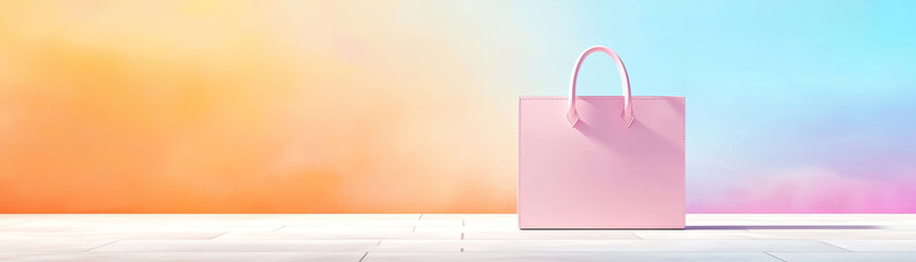 Poster - minimalistic pink handbag displayed against colorful gradient background, evoking sense of luxury and elegance