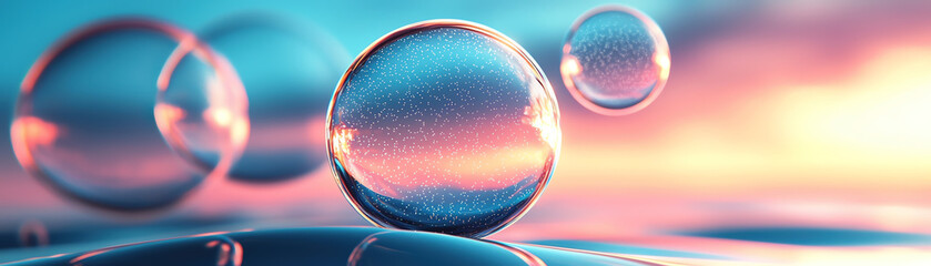 Poster - Softly glowing bubbles ascending through gradient background, creating serene atmosphere